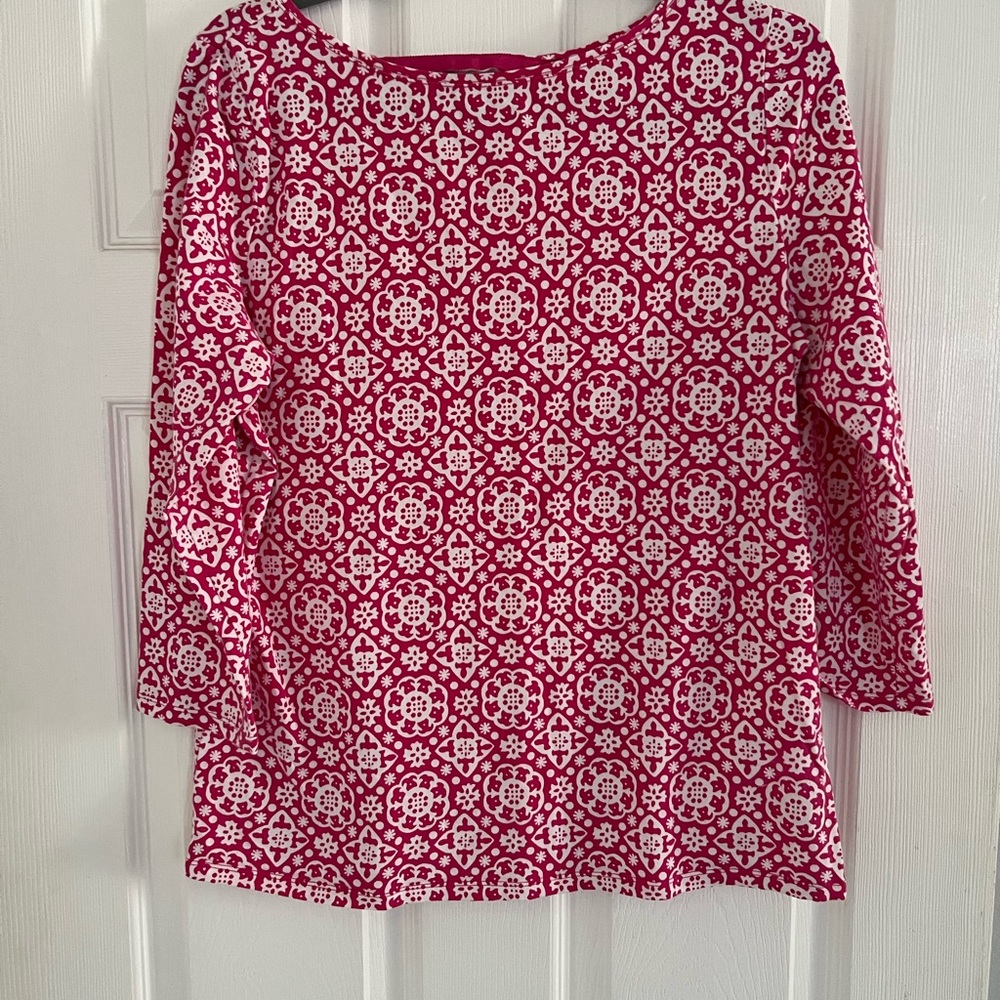 The Talbots Tee, 3/4 sleeve Pink/white. Size Large. Like new